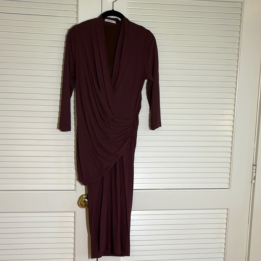 M.M. LaFleur wine-colored faux-wrap Casey dress size L